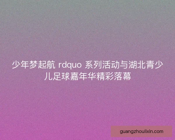 少年梦起航 rdquo 系列活动与湖北青少儿足球嘉年华精彩落幕